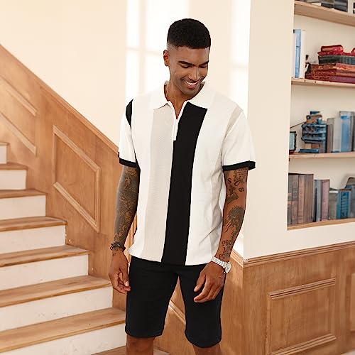 Men's Fashion Polo Shirts Vintage Striped Knitting Shirts Casual Slim Fit Golf Shirts2