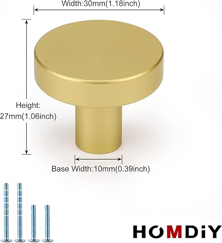 Miniatura 4 de homdiy Paquete de 15 pomos dorados redondos de latón cepillado para gabinetes de cocina, pomos de metal para aparador, manijas de gabinete para