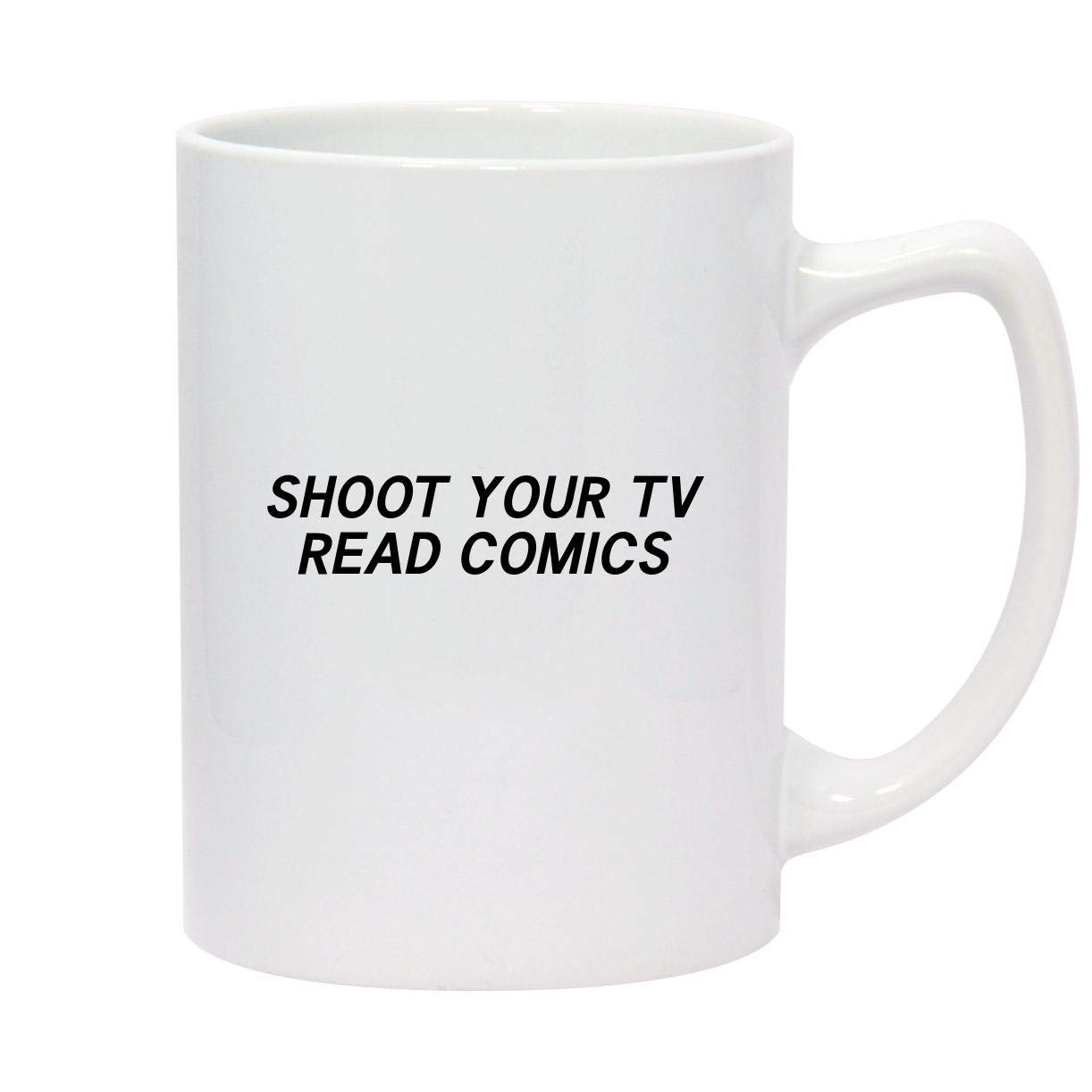 Molandra Products Shoot your TV Read Comics - 14oz White Ceramic Statesman Coffee Mug
