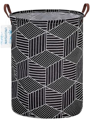 Image of Laundry Basket Canvas Fabric Collapsible Organizer Basket for Storage Bin Toy Bins Gift Baskets Bedroom Clothes Children Nursery Hamper (Black diamond)