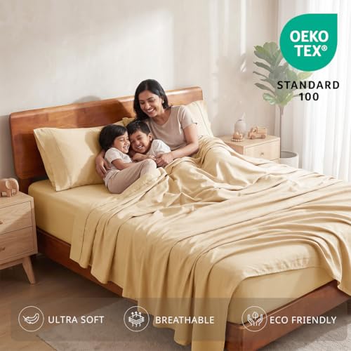 Image of LANE LINEN 100% Organic Cotton Bedsheet for Double Bed King Size - Linen | GOTS Certified, Percale Weave, 108x108 inches, Soft & Breathable, Machine Washable, Includes 2 Pillow Covers