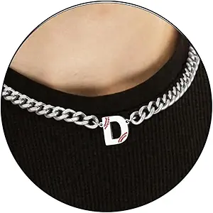 Baseball Necklaces for Boys Stainless Steel Initial Necklace with Letter A-Z 6.5mm Cuban Chain Adjustable Gifts for Men Boys 16+2 Inches