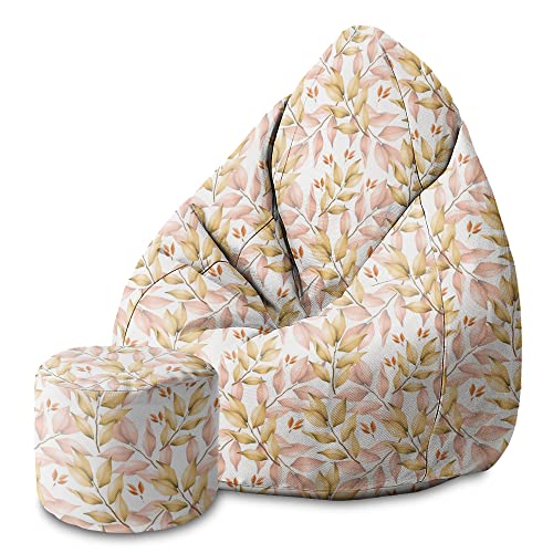 DreamRoots Bean Bag 80x80x120cm - Sitzsack mit Lehne und Hocker und Bezug - Sitzkissen Boden Erwachsene mit Füllung M