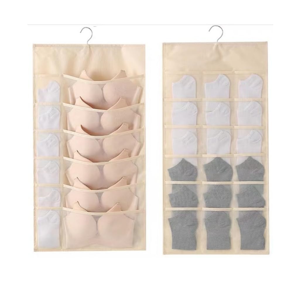 Hanging Wardrobe Organiser with 30 Mesh Pockets, Bra Organiser, Hanging Underwear Organiser, Storage Wardrobe for Socks Scarves, Ties