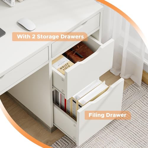 Small White Desk with 4 Drawers for Kids and Home Office