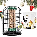 iBorn Mangeoire à oiseaux anti-écureuils pour cacahuètes, graines de tournesol à suspendre en plein air pour oiseaux sauvages, pics, finition robuste entièrement métallique, anti-UV, vert 20,3 cm