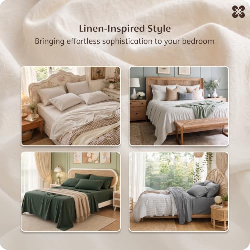 Image of Bedsure PureWoven 100% Washed Cotton Sheets Queen, Linen-Like Feel, 6PCS