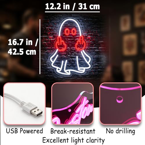 Image of Red&White Neon Sign Led Neon Lights Signs for Wall Decor USB Powered Led Signs for Room Decoration-Ghost