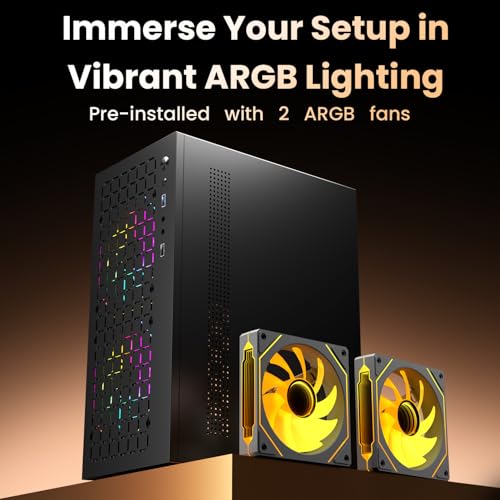 Gabinete Mini-ITX con 2 ventiladores ARGB de 120 mm, gabinete ITX de alta ventilación, soporte para fuente ATX, puerto USB 3.0, gabinete para computadora ITX de factor de forma pequeño (negro con ventiladores) miniatura 2