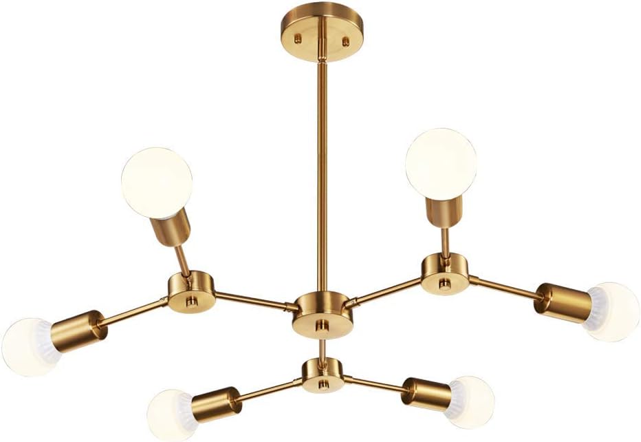 Nauticaz Brass Sputnik Chandeliers 6-Light Mid Century Modern Light Semi Flush Mount Ceiling Light Fixtures for Dining Room Kitchen Living Room Foyer and Hallway UL Listed (Option 2)