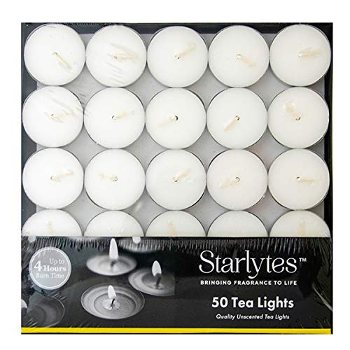 STARLYTES UNSCENTED TEA LIGHTS 50 PACK 4HOURS BURN TIME