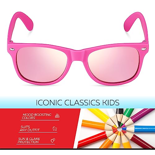 Image of Retro Rewind Kids Sunglasses for Boys Girls Age 3-12 - Shatterproof UV400 Toddler Children Sun Glasses