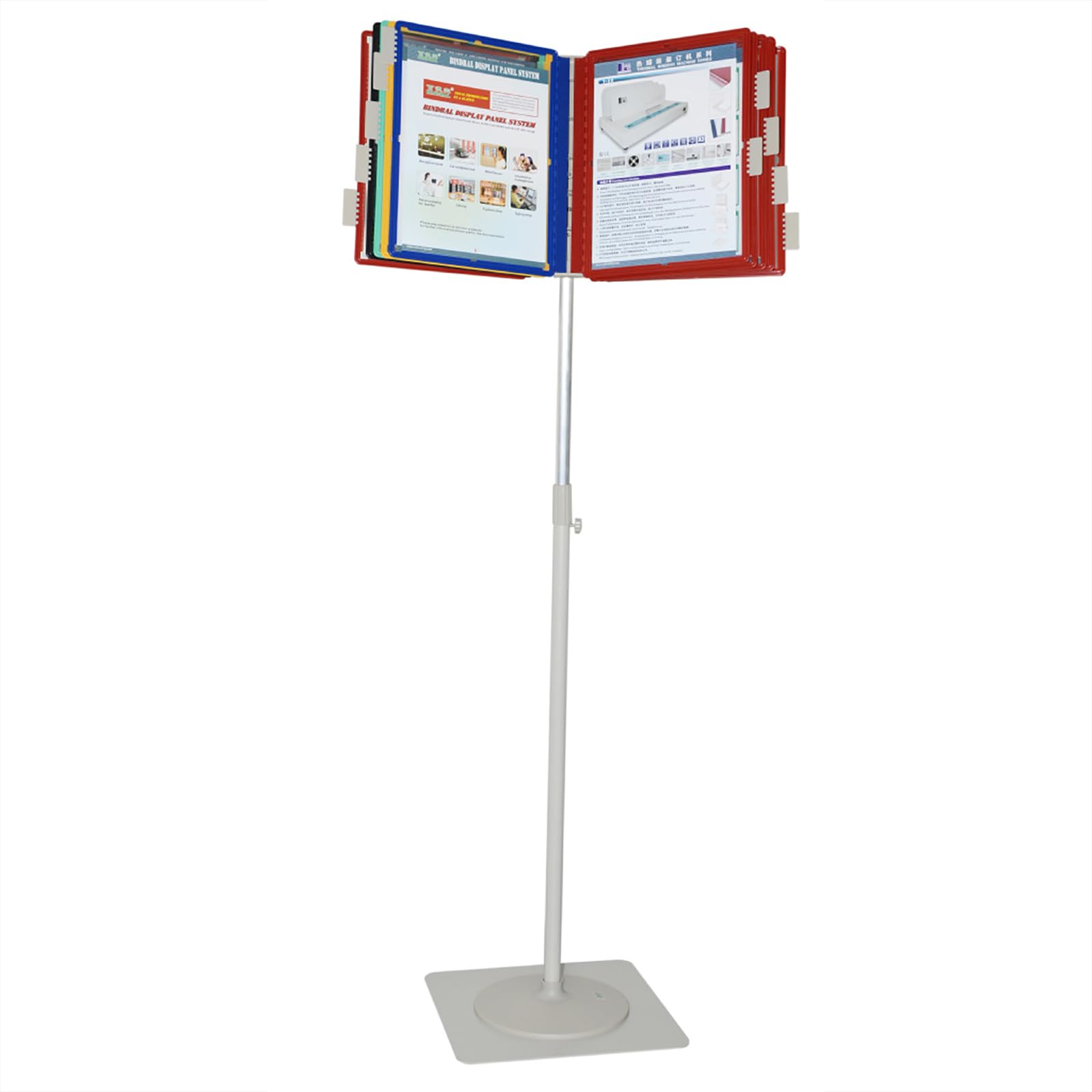 Obrotowy stojak podłogowy, regulowana wysokość 80-120 cm, kąt nachylenia 0-315°, idealny do zarządzania danymi, bibliotek, ekspozycji detalicznych i salonów wystawowych