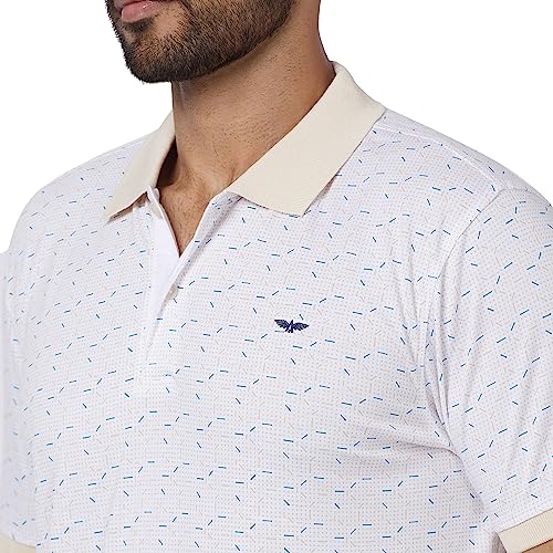 Image of Park Avenue Men's Cotton Polyester Blend Print Pattern Slim Fit Rib Collar Polo Neck Half Sleeve Casual T-Shirt