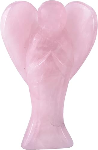 mookaitedecor Estatua de ángel guardián de cristal de cuarzo rosa de 3 pulgadas, estatua de ángel tallada a mano con alas de corazón para