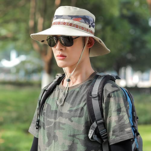 Sun Hats For Men Sun Protection Wide Brim Bucket Safari Boonie Hat For Fishing Hiking Garden Beach Kakhi #TOP6