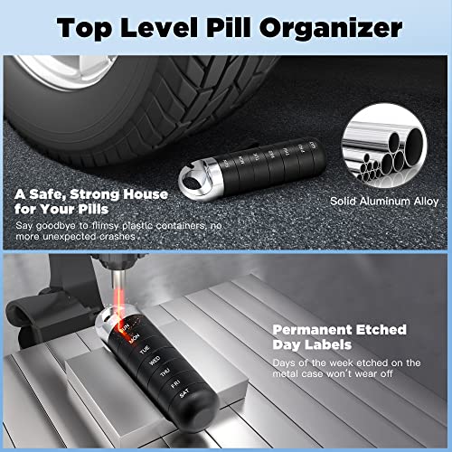 Image of Zannaki Metal Travel Pill Organizer, Portable Waterproof Weekly Pill Box, Large Aluminum Alloy Pill Case Container, BPA Free 7 Day Daily Medicine Organizer Holder for Vitamin, Fish Oil, Supplement