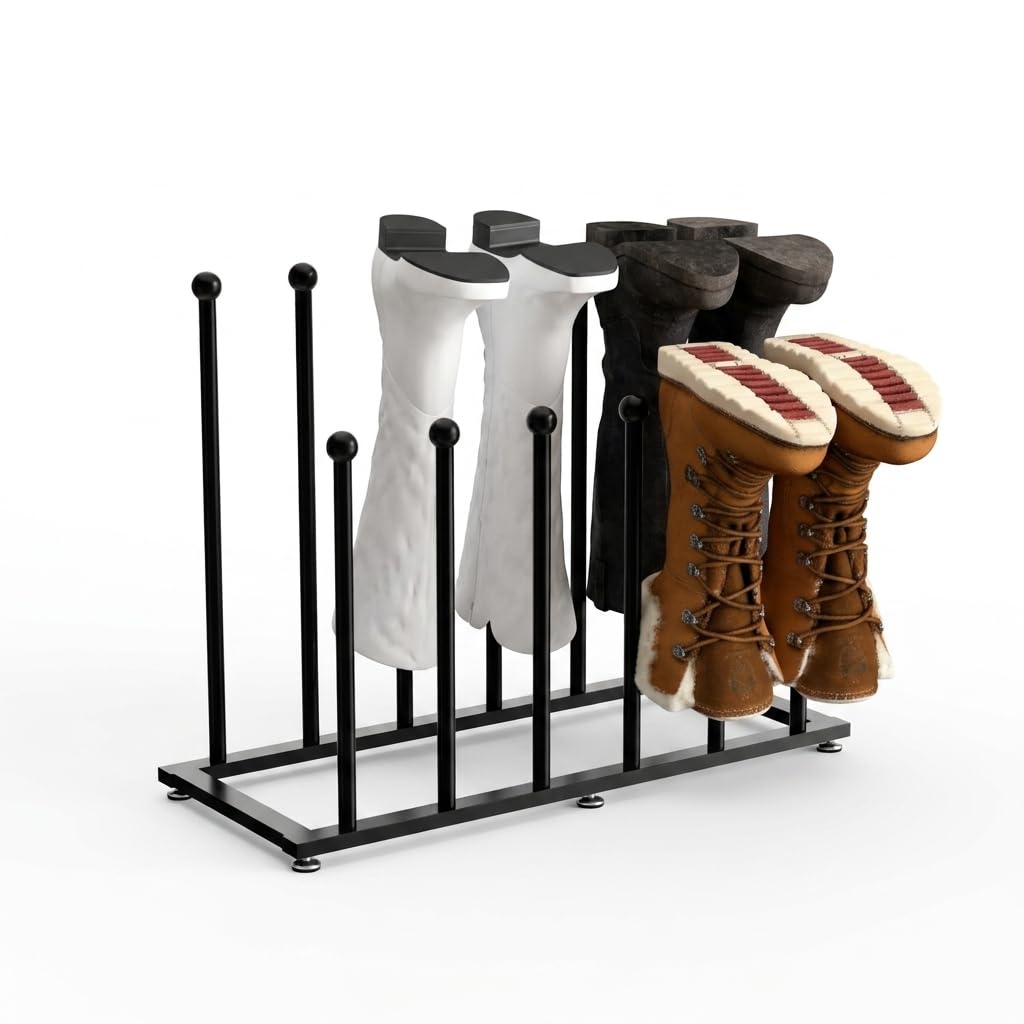 Fushiton Boot Rack, Free Standing Shoe Organizer for Tall Boots, Black Metal Storage Shelf for Closet Entryway Dorm, Holds 6 Pairs