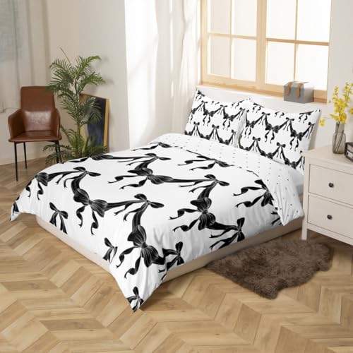 Housse de couette noeuds coquettes noir et blanc parure de lit super king size - 3