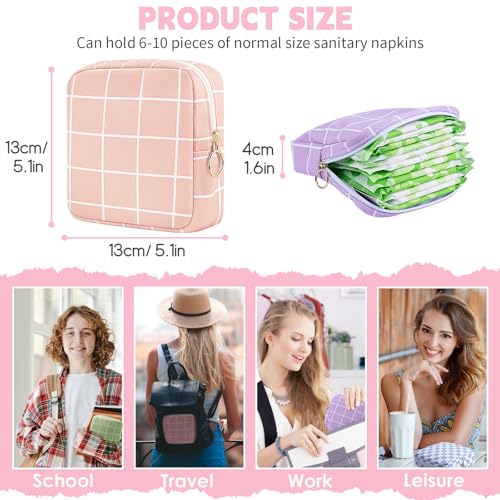Image of Period Bag Pouch Soft Cloth Sanitary Napkin Storage Bag Portable Menstrual Pad Pouches Tampon Holder for Purse First Period Kit for Girls 9-12 (Red-Blue Check)
