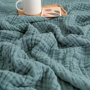 EMME Muslin Throw Blanket for Adults 100% Cotton Blankets for Couch 4-Layer Summer Breathable Gauze All Season Soft and Lightweight Pre-Washed (Teal, 50″x71″)