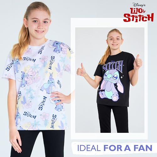 Image of Disney Stitch T Shirts for Girls Teens Short Sleeve Shirt Crew Neck Pack of 2 Soft Breathable T-Shirts Gifts for Girls