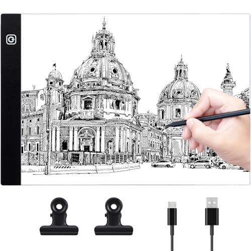 Sofore A4 Mesa de Luz Para Calcar,LED Tableta de Luz Dibujo de Dibujo Portátil con Brillo Ajustable,Tableta de Luz Dibujo light board con Cable USB,Bocetos,Diseño,Dibujo,Mesa de Luz de Dibujo