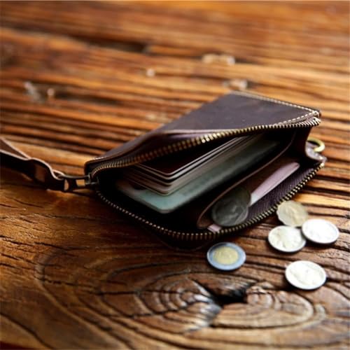 Handmade Vintage Men's Leather Short Zip Money Clip Vertical Section Driving License Wallet4