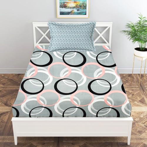 Image of IVAZA Ezyption Cotton Soft and Warm Mix N Match Bedsheet Set for Single Size Bed Soft Durable bedsheet with1 Pillow Cover Grey Circle