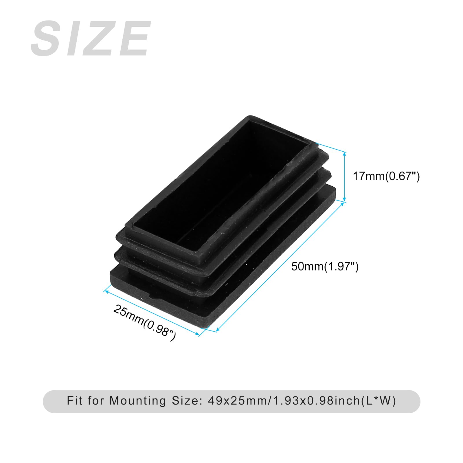 METALLIXITY Rectangle End Caps (50 x 25mm) 4Pcs, Plastic Rectangle Tube Inserts Threaded End Blanking Caps Protector - Image 2