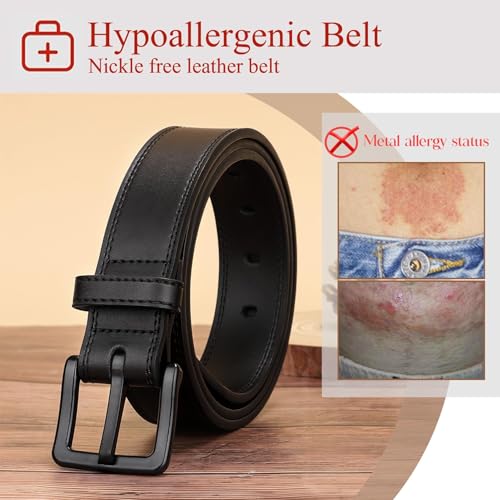 XZQTIVE Men’s Metal Free Belt Hypoallergenic Leather Belts For Jeans Dress Nickle Free TSA Belt With Black Buckle4