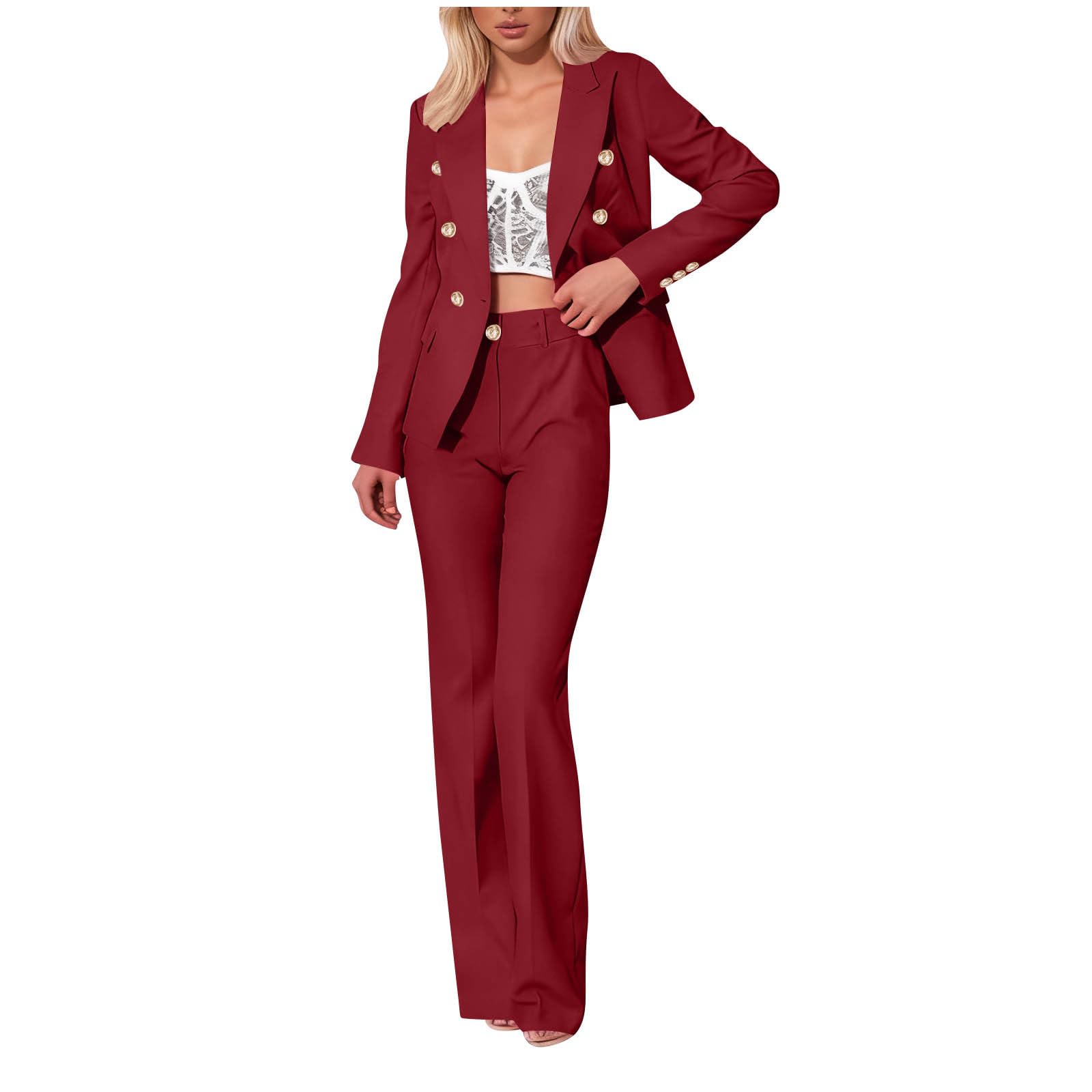 Womens Two Piece Sets Pants Suits Dressy Business Casual Outfits Double Breasted Blazer Pant Suits Set Work Office