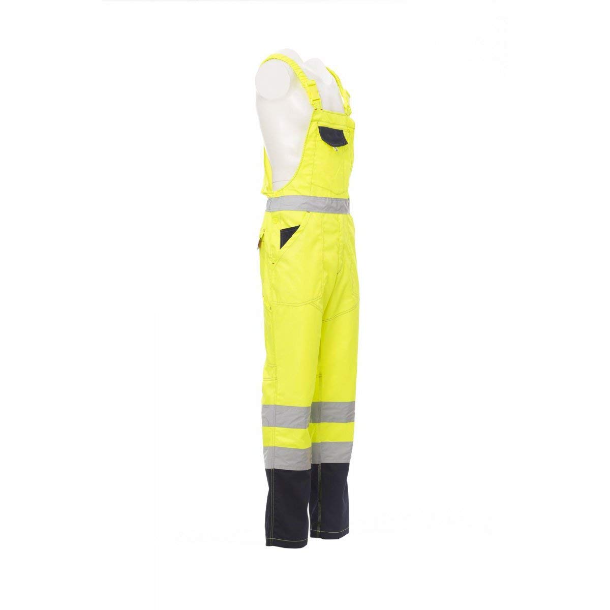 PAYPER Skill Tuta Pettorina da Lavoro Alta visibilità Unisex Uomo Donna Misto Cotone Poliestere Bretelle Elasticizzate Apertura Laterale Tasche al Petto Giallo Fluo/Blu Navy