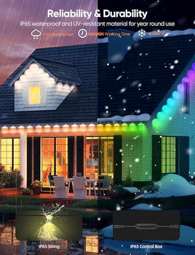 Image of APPECK Permanent Outdoor Lights 100ft with 72 LEDs, DIY Scene Modes, Smart RGBW String Lights Waterproof, App /Remote Control for Easter, Holiday, Alexa /Google Assistant Compatible, Black