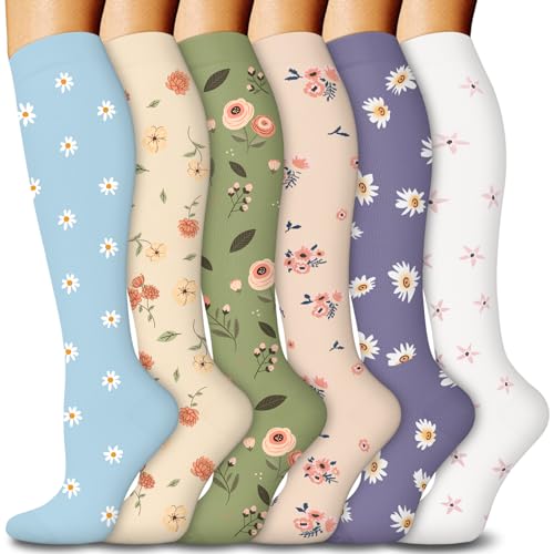 FuelMeFoot 6 Pairs Compression Socks for Women & Men 15-20mmHg Graduated Support Knee High Socks for Nurses, Travel, Athletic