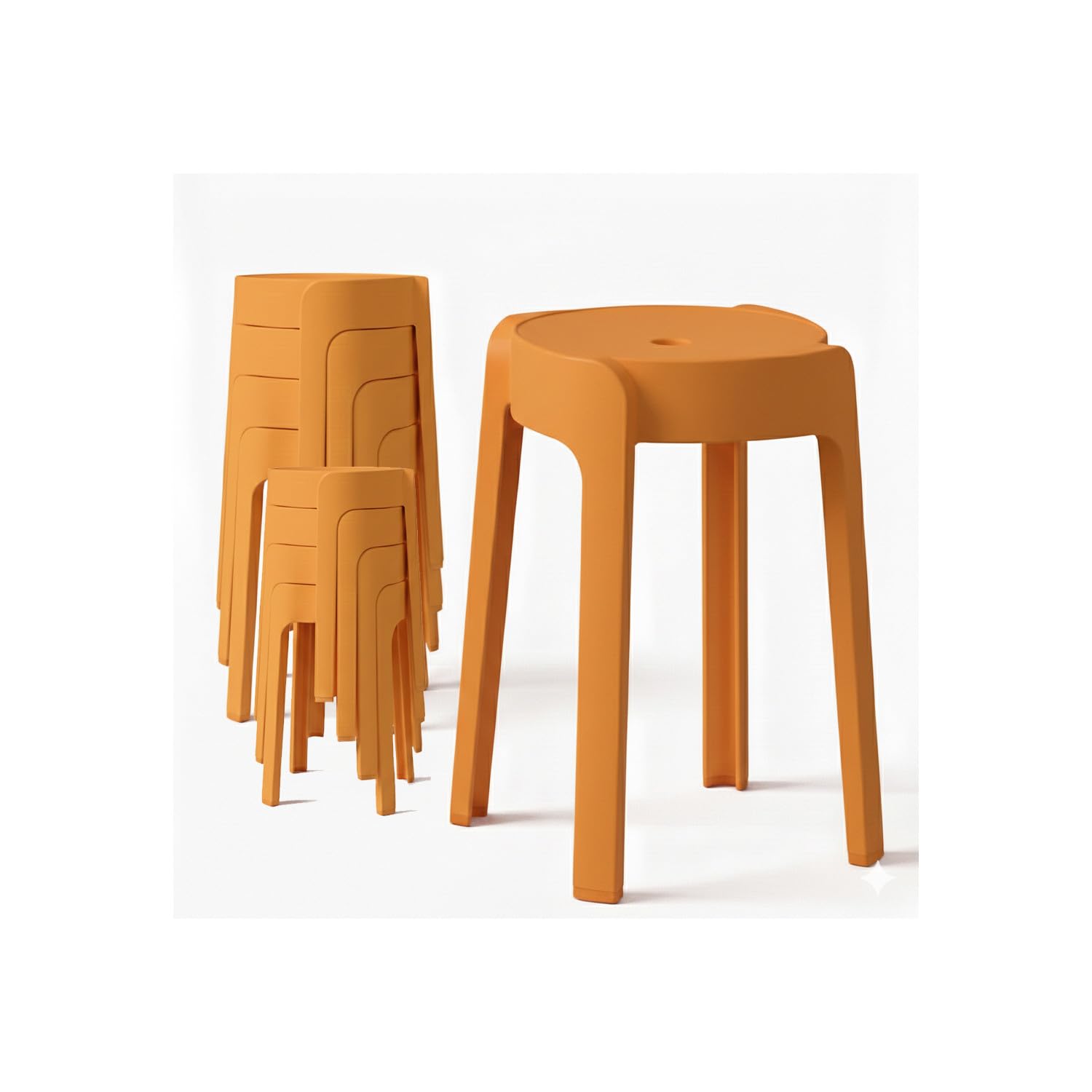 12 Tabourets Gigognes empilables BM Home Tab-Orange en Plastique, légers pour la Maison, Salle de Classe, Cuisine, Jardin