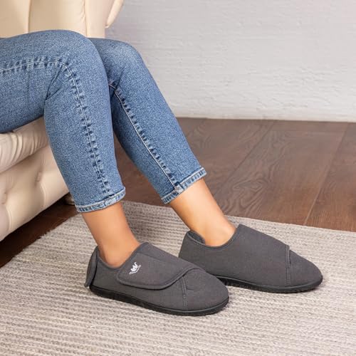 Women's Wide, Extra Wide 80-D Memory Foam Diabetic Slipper with Adjustable Closure Anti Slip Sole, Warm Plush Fleece Arthritis Edema Swollen Diabetic House Shoes2
