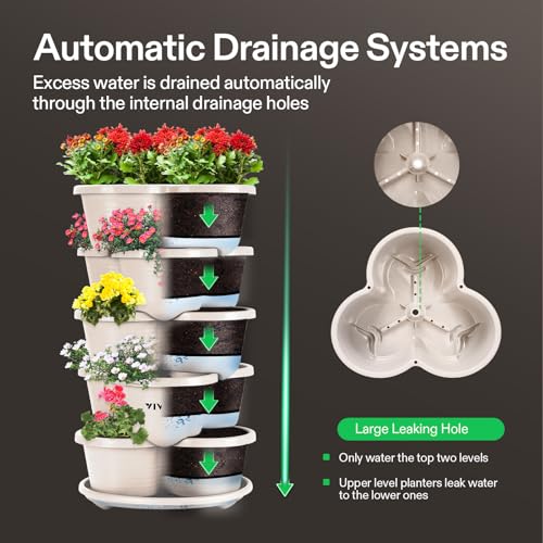 Image of VIVOSUN 5 Tier Vertical Gardening Stackable Planter for Strawberries, Flowers, Herbs, Vegetables, Ivory