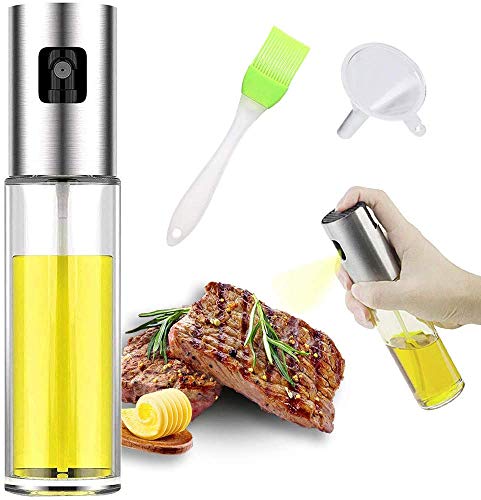 Guizu Pulverizador Aceite,Pulverizador de Aceite portátil,100 ML Dispensador Aceite con Cepillo y Embudo, de Vidrio 100 ML para cocinar/Ensalada/Hornear Pan/BBQ/Cocina.(1PACK)