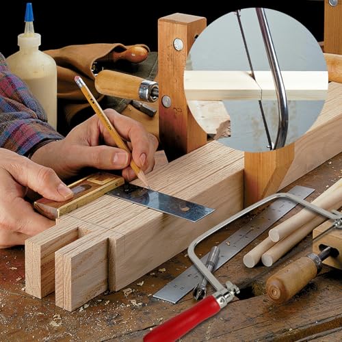 Laubsäge Set inkl. 7 Sägeblätter, Laubsägebogen für Metall und Holz, 360 Grad drehbar Mit Holzgriff Laubsäge mit Sortierte Sägeblätter Präzise Schnitte Feinsäge Holzarbeiten (14/18/24 Zähne)