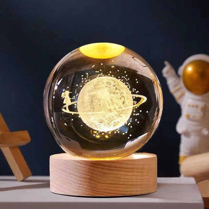Image of 3D Starry Sky Walk Crystal Ball Night Lamp, Creative Engraved Crystal Ball Night Light, USB Table LED Wooden for Home Office Decoration Birthday Gift Adults (Starry Sky Walk)