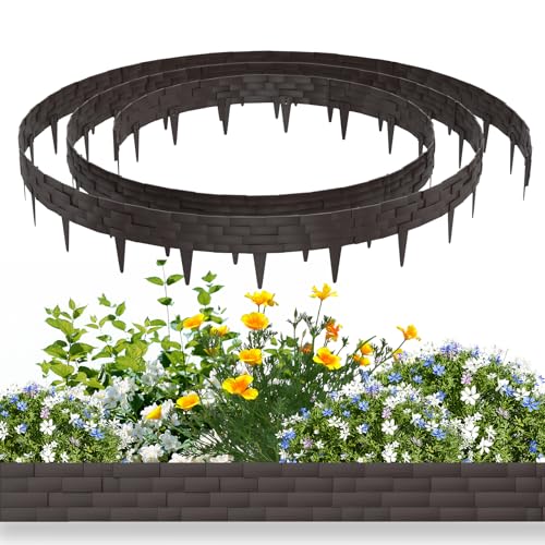 NAIZY Rasenkante Kunstoff 5 m Beeteinfassung Steinimitatziegel, Beeteinfassung mit Stifte Mähkante biegbarer schneibar Natürlich Gartenpalisade 100x20cm/Stück Beetzaun, Braun