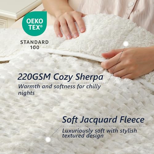 Image of Mr. Sandman Weighted Blankets for Adults Full Size 15lbs, Warm Sherpa Fleece Throw Blanket for Sleep and Calm, Soft Cozy Heavy Bed Blanket with Jacquard Flannel, 48 x 72 Inches, Cream White
