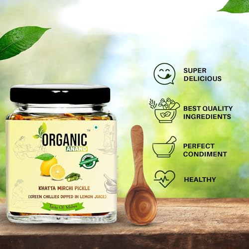 Image of Organic Anand Homemade Natural Green Chilli Pickle 250 Gram Hari Mirchi Ka Achar Dipped in Lemon Juice Khatta Spicy No preservative