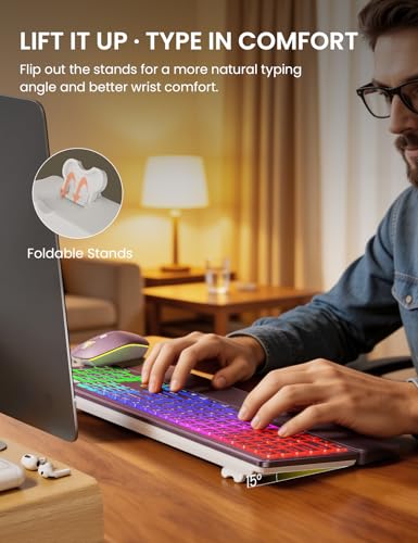 Image of Wireless Keyboard and Mouse Combo, RGB Backlit, Rechargeable & Light Up Letters, Full-Size, Soft Typing, Sleep Mode, 2.4GHz Quiet Keyboard Set for Mac, Windows, Laptop, PC, Trueque KM42Pro