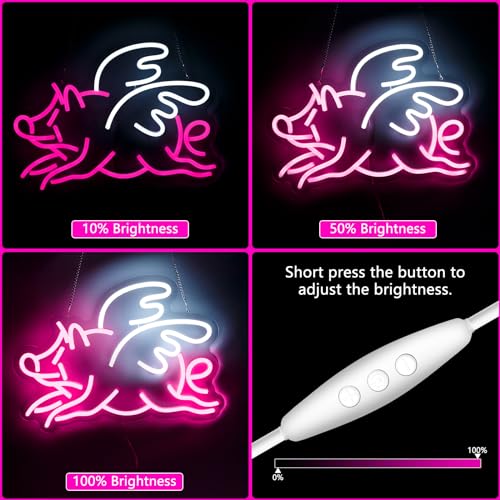 Image of Fly Pig Neon Sign For Wall Decor Studio Room Led Lights, Pink Pig Dream Decor Neon Signs Aesthetic Operated Light For Door Decorations, Bedroom Accessories Neon Sign