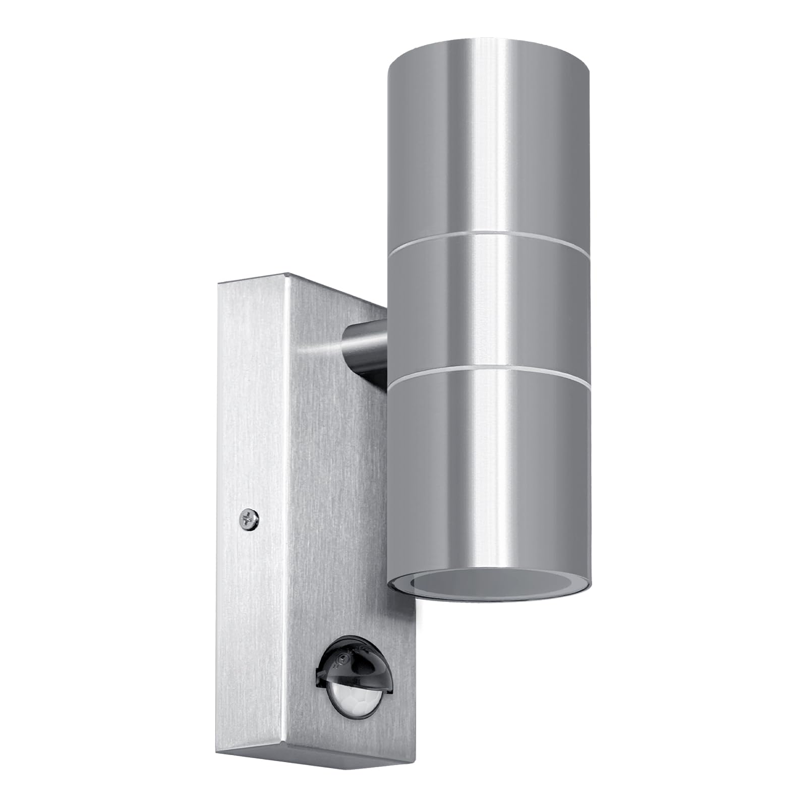 Kerry Outdoor Wall Lights, Up and Down Lamp with Motion Sensor, IP44 Silver Stainless Steel Outside Lighting Mains Powered Fixtures, PIR Detector External Wall Sconce for Front Door, Porch, Garden