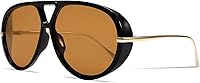 GUVIVI Retro Gold Aviator Sunglasses for Women Men - Oversized 70s Metal Frame, UV400 Black Lenses, Vintage Style