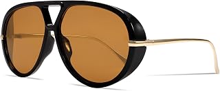 GUVIVI Retro Gold Aviator Sunglasses for Women Men - Oversized 70s Metal Frame, UV400 Black Lenses, Vintage Style