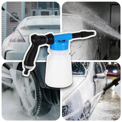 Auto-Schaumpistole, 1000ML Multifunktionale Reinigung Schaum Pistole, Einstellbare Profi Waschpistole für Auto-und Motorrad Gärten Waschen Werkzeug fit Gartenschlauch SchaumsprüHer (Blau)
